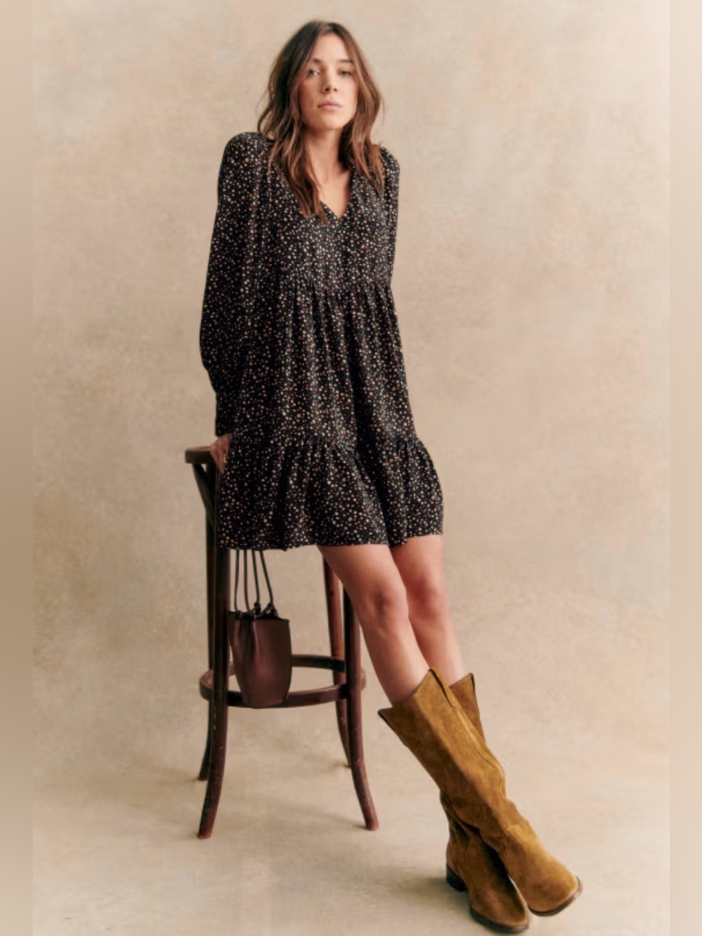 NWT Sezane Aurena Ditzy Floral Black Mini Dress, size 34/US 2